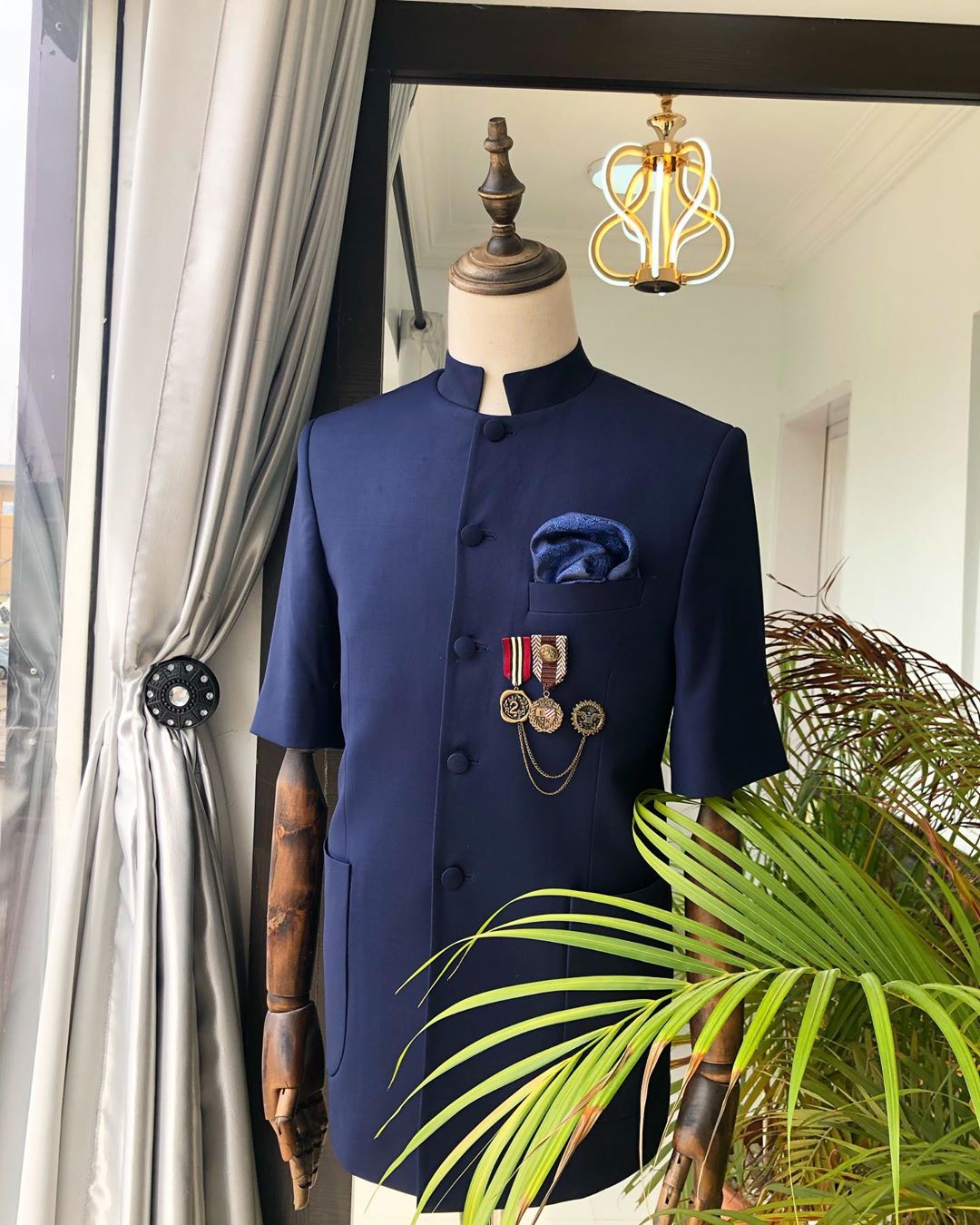 Shop Navy Blue French Safari Suit and pant trouser - Deji & Kola